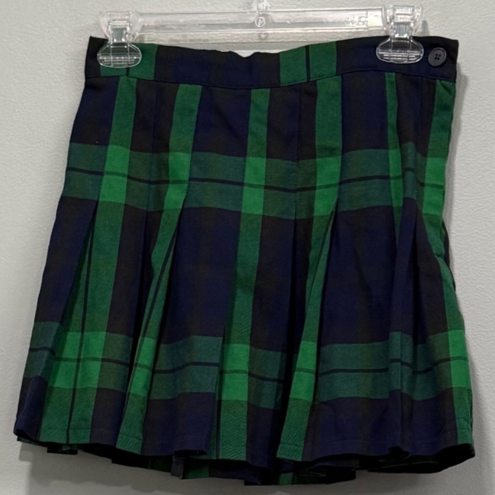 Aerie Green Navy Blue Plaid Pleated Mini Skirt Size M Preppy Schoolgirl